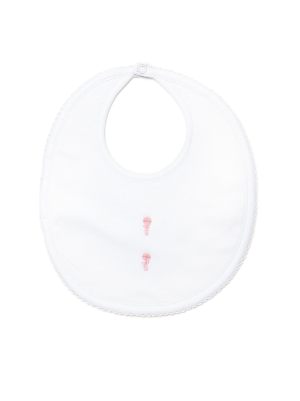 Pink Baby Rattles Pima Bib - White