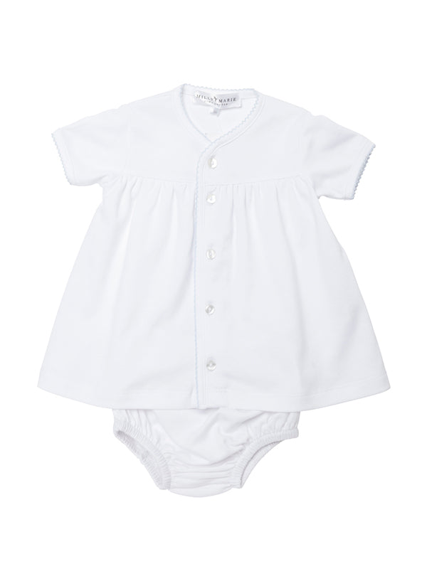2 Piece Classic Layette Pima Set | White/Lt Blue
