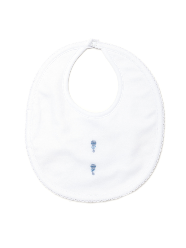 Blue Baby Rattles Pima Bib - White