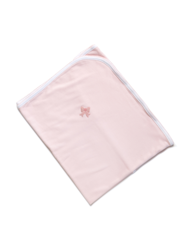 Classic Bow Pima Baby Blanket | Lt Pink