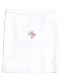 Classic Bow Pima Baby Blanket | White