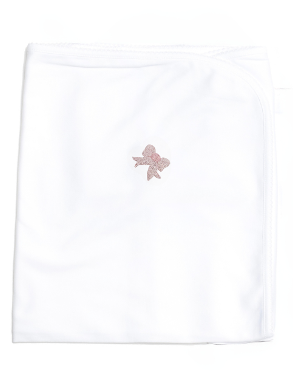 Classic Bow Pima Baby Blanket | White