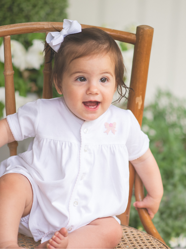 Classic Bow Pima Diaper Set | White