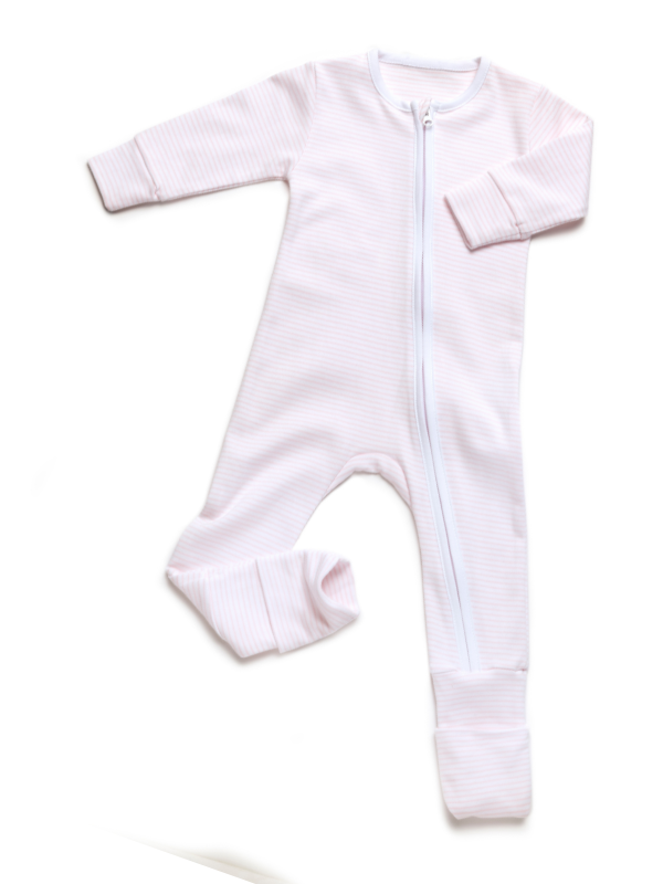 Convertible 2-Way Zip Striped Pima Footie Pajama | Lt Pink Stripe