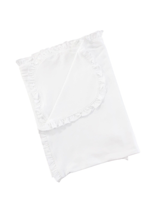 Pima Cotton Ruffle Trim Baby Blanket - White
