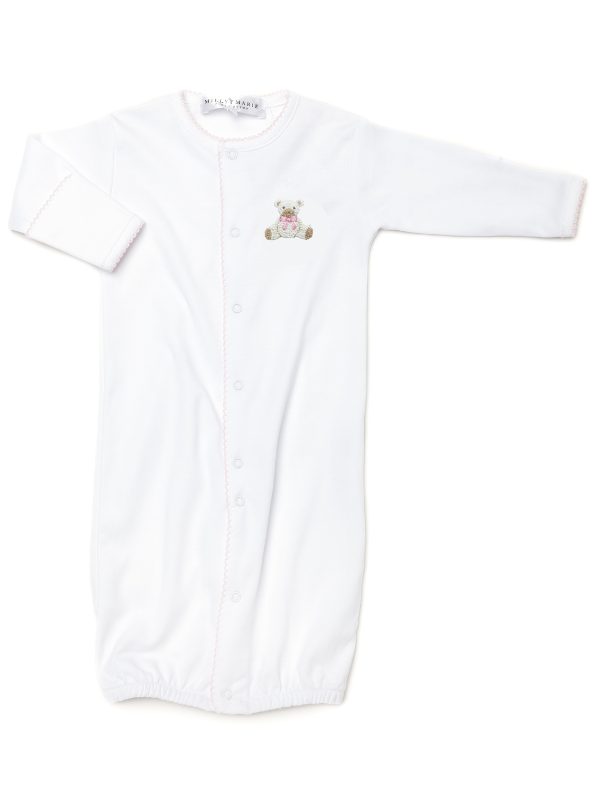 Pink Teddy Bear Pima Converter Gown | White/Lt Pink