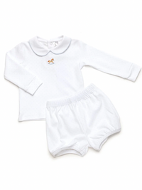 Small Rocking Horse Bloomer Set | Lt Blue Bitty Dot