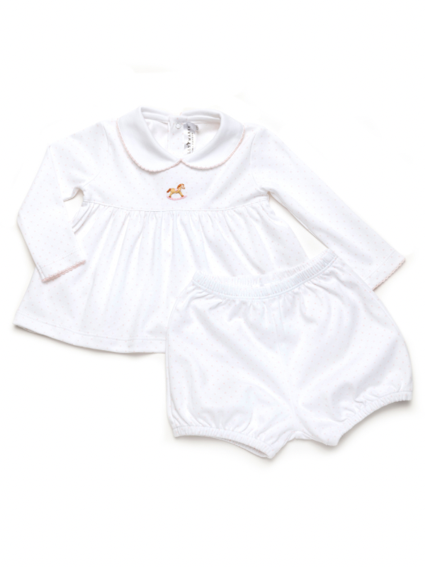 Small Rocking Horse Bloomer Set | Lt Pink Bitty Dot