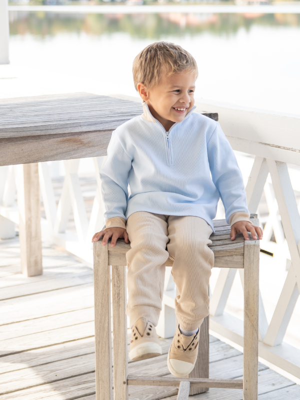 Special Knit Blue Zipper Sweater Set | Lt Blue