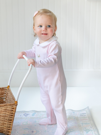 Spotted Girl Puppy Collared Pima Footie | Lt Pink