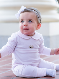 Spotted Girl Puppy Pima Playsuit | Lt Pink Mini Stripe