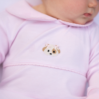 Spotted Girl Puppy Pima Playsuit | Lt Pink Mini Stripe