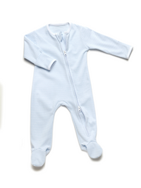 Two Way Zip Striped Footie Pajama | Lt Blue Stripe