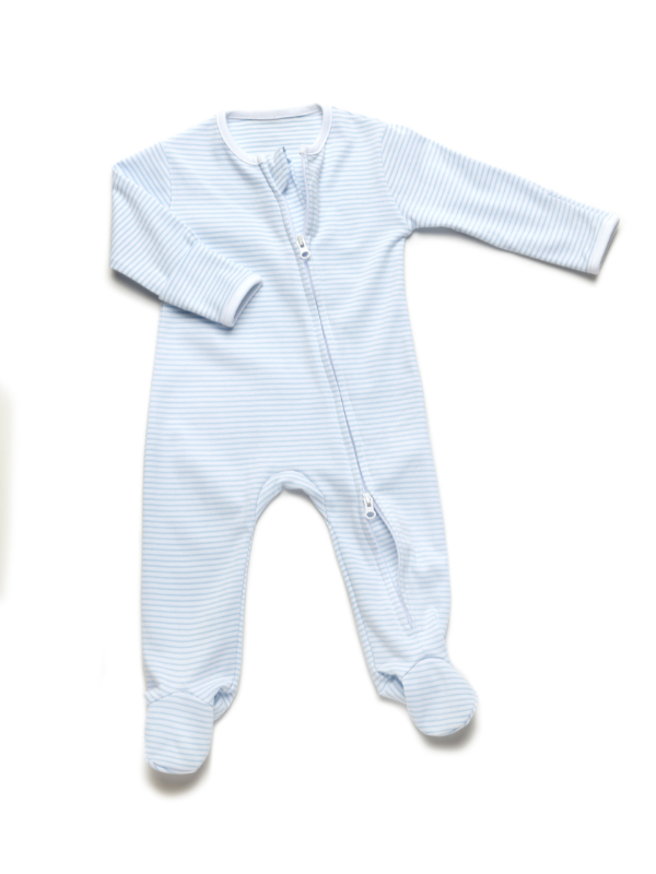 Two Way Zip Striped Footie Pajama | Lt Blue Stripe