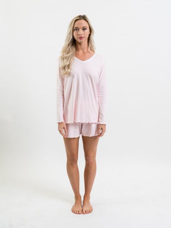Women's Pima Long Sleeve Short Set | Lt Pink
