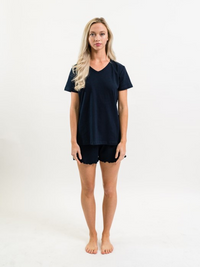 Women's Pima V-Neck Pajama Short Set | Navy