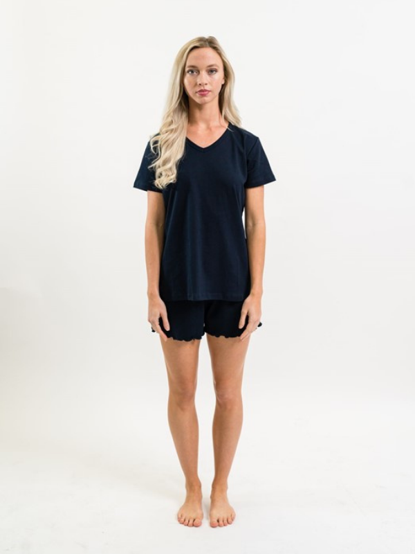 Women's Pima V-Neck Pajama Short Set | Navy