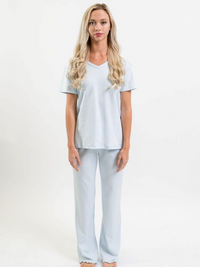 Women's Pima V-Neck Pajama Pant Set | Lt Blue