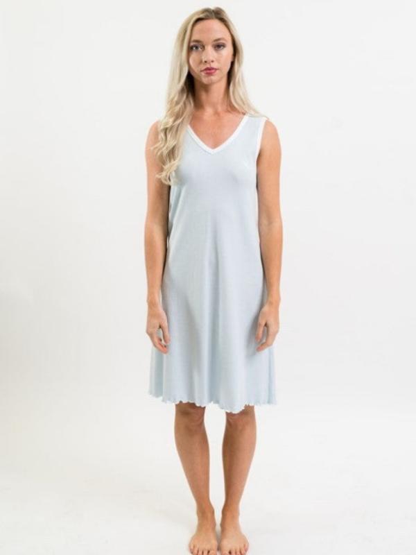Women's Pima Sleeveless Nightgown | Lt Blue Mini Stripe