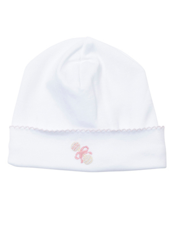 Pink Heirloom Rattle Pima Baby Hat | White