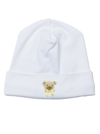 Yellow Teddy Bear Pima Baby Hat | White
