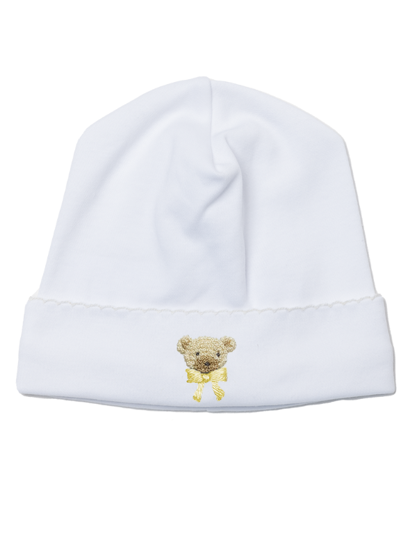 Yellow Teddy Bear Pima Baby Hat | White