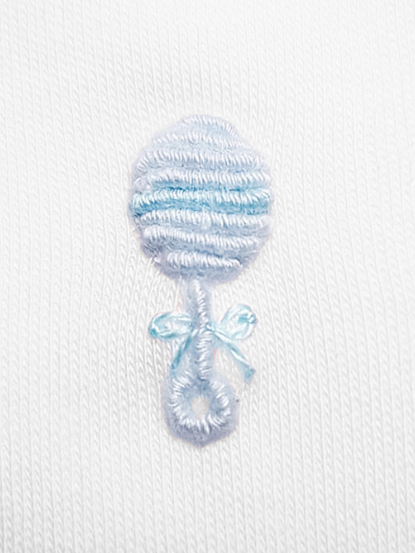 Blue Baby Rattles Pima Bib - White