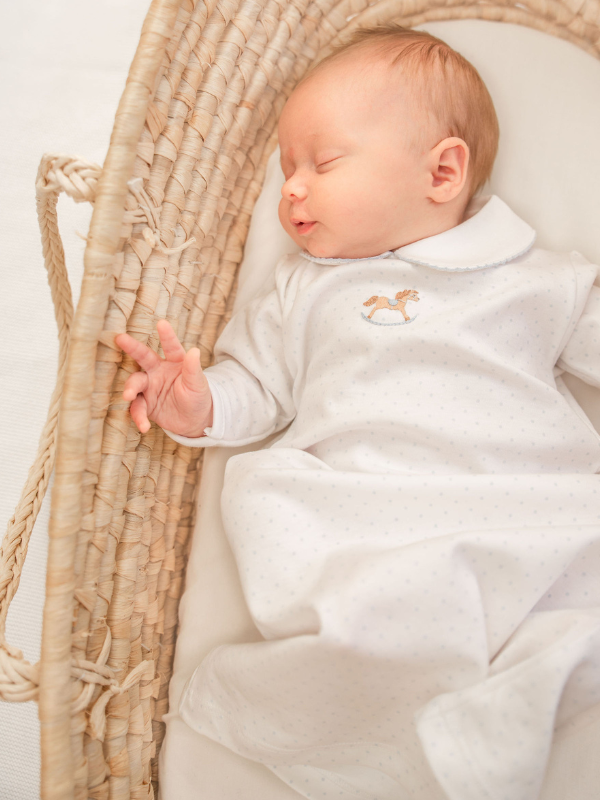 Rocking Horse Day Gown | Lt Blue Bitty Dot
