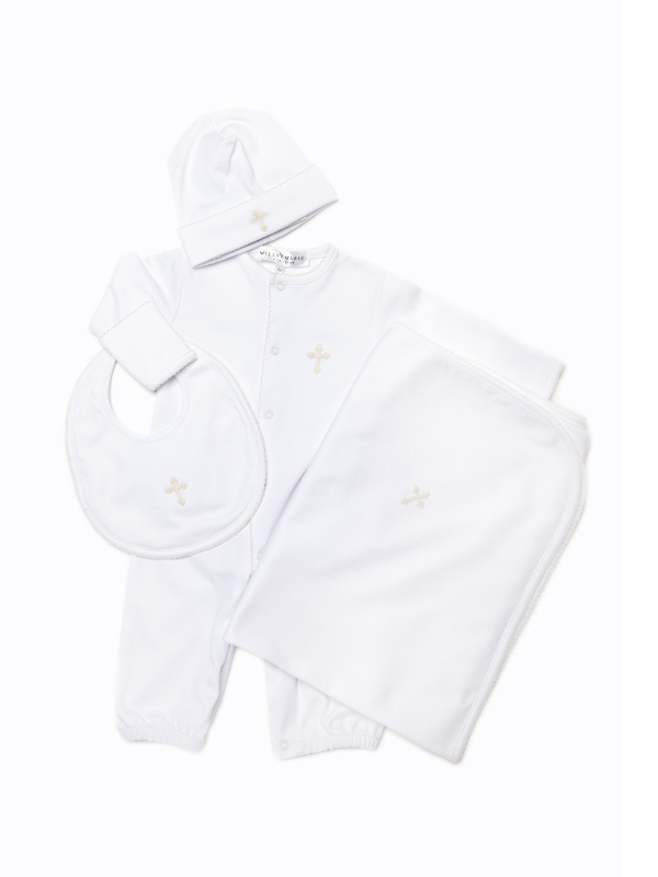 Cross Pima Baby Hat - White