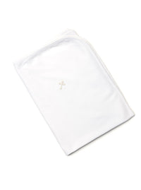 Cross Pima Baby Blanket - White
