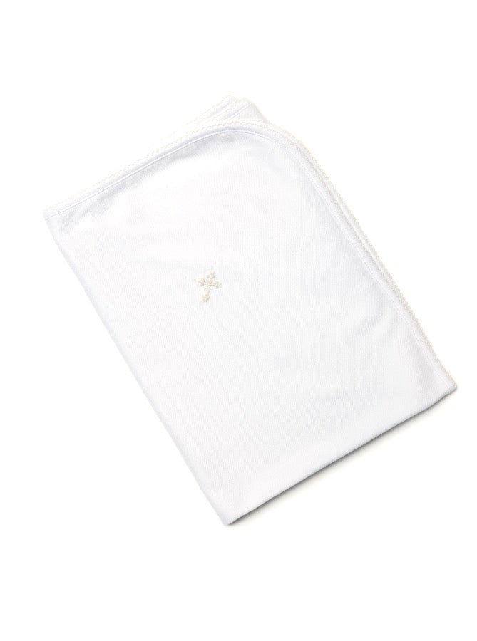Cross Pima Baby Blanket - White