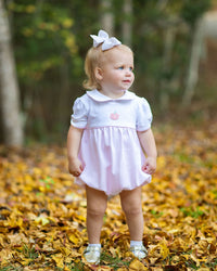 French Knot Pumpkin Pima Bubble | White/Lt Pink Stripe