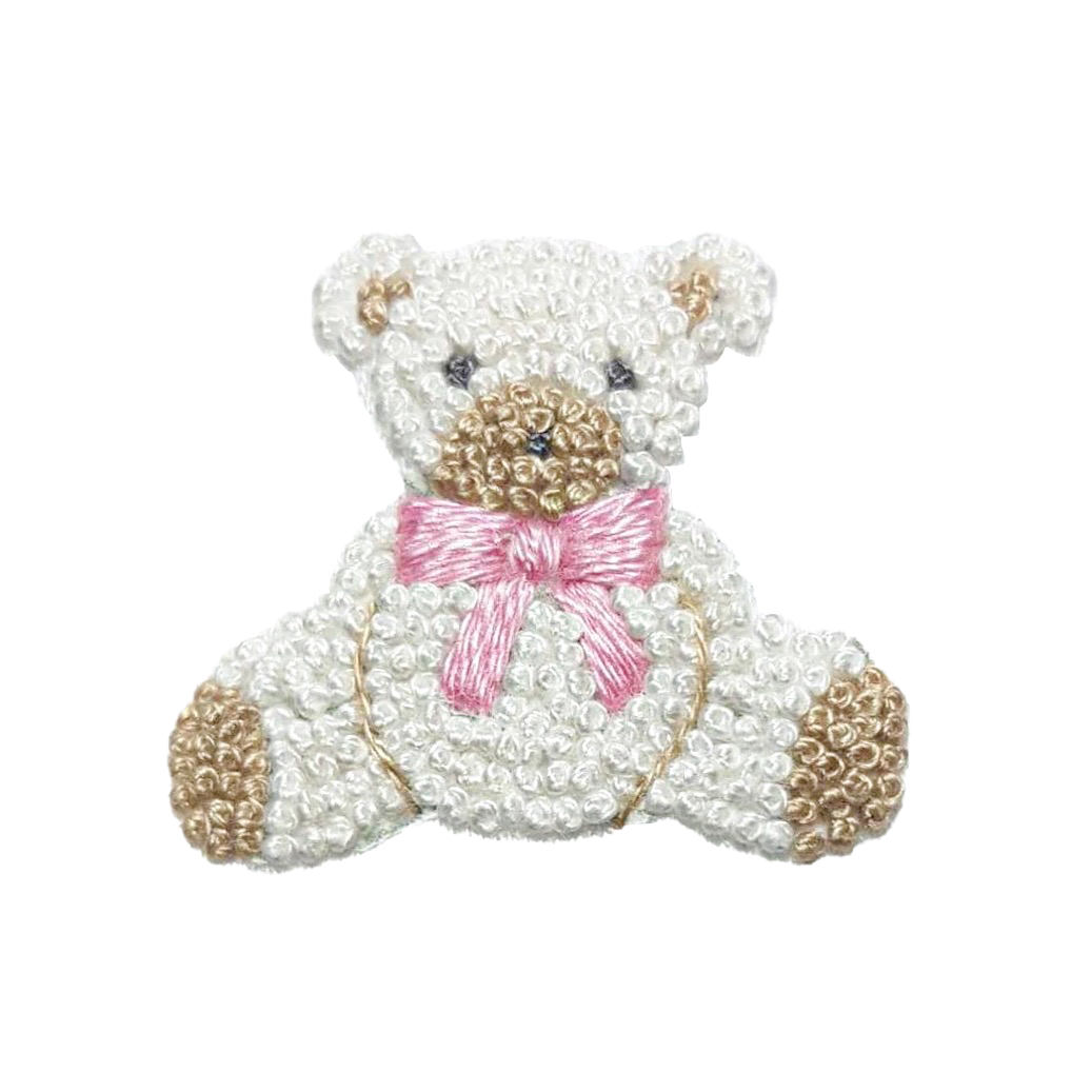 Pink Teddy Bear Collared Pima Footie | White/Lt Pink