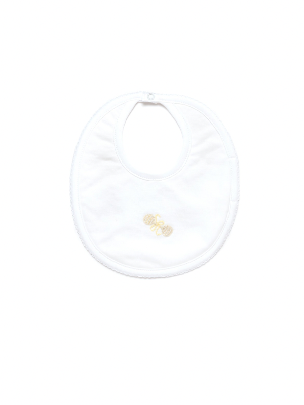 Ivory Heirloom Rattle Pima Baby Bib | White