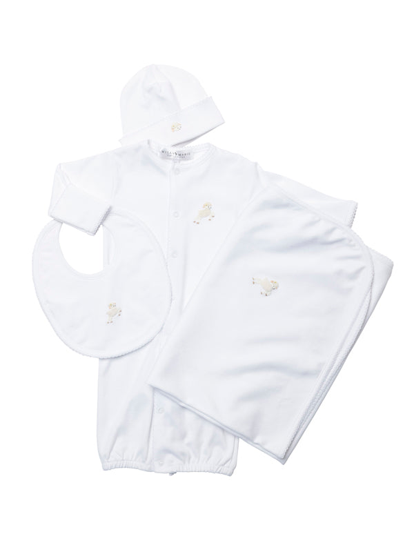 Jumping Lamb Pima Baby Bib | White