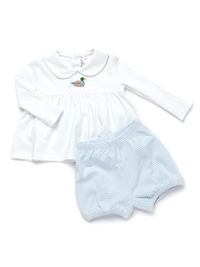 Mallard Girl Duck Pima Bloomer Set | Lt Blue Bitty Dot
