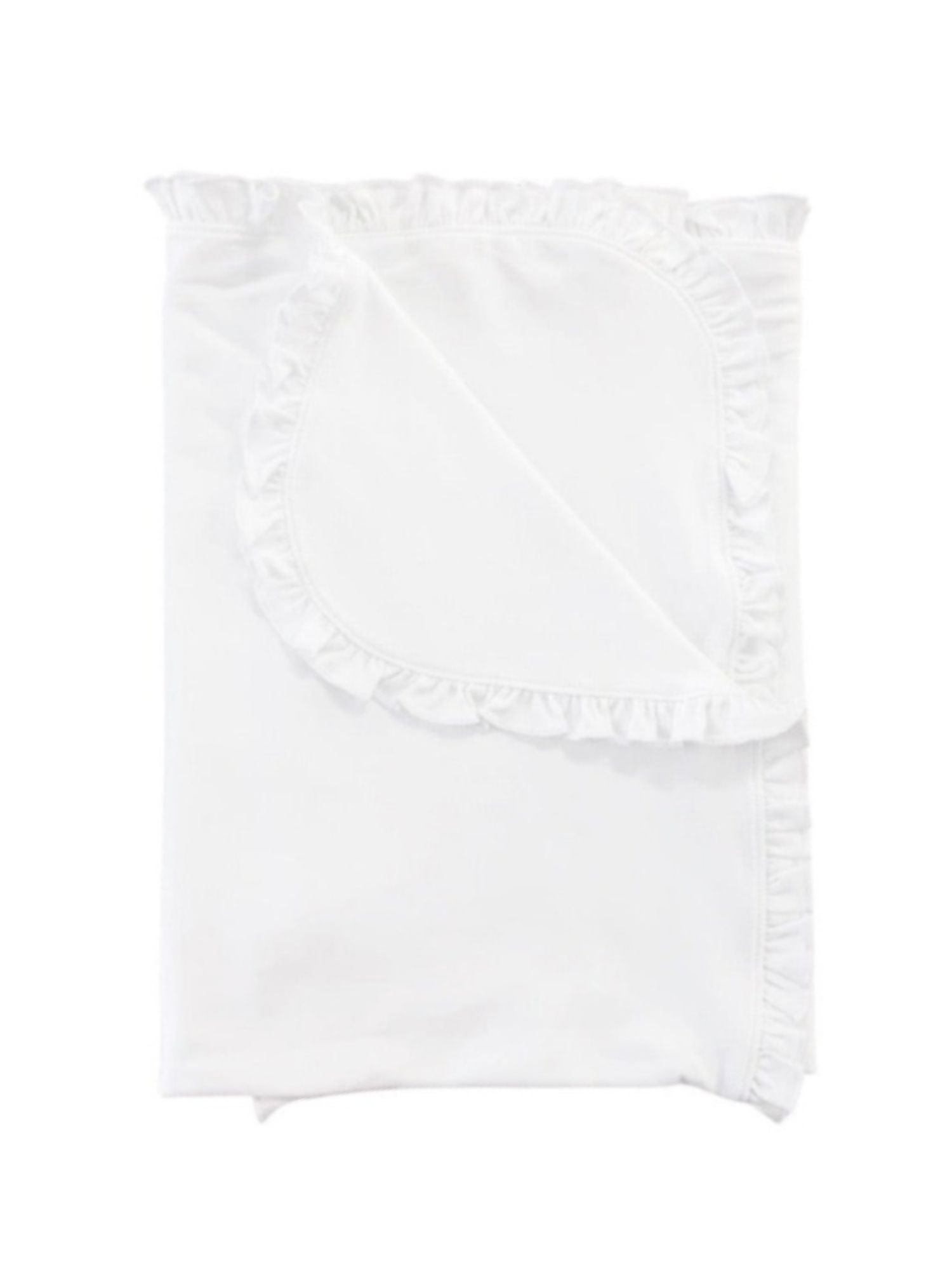 Pima Cotton Ruffle Trim Baby Blanket - White
