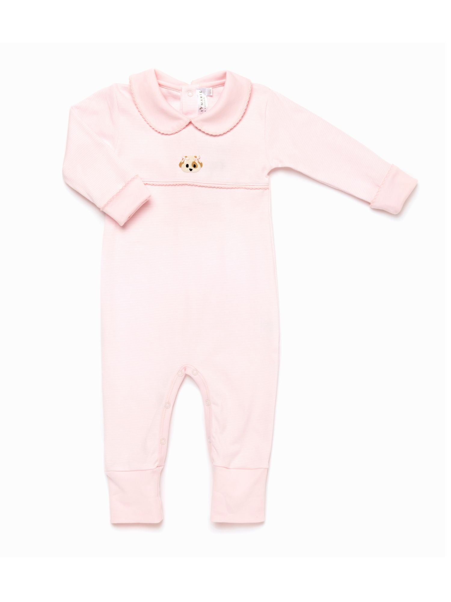 Spotted Girl Puppy Pima Playsuit | Lt Pink Mini Stripe