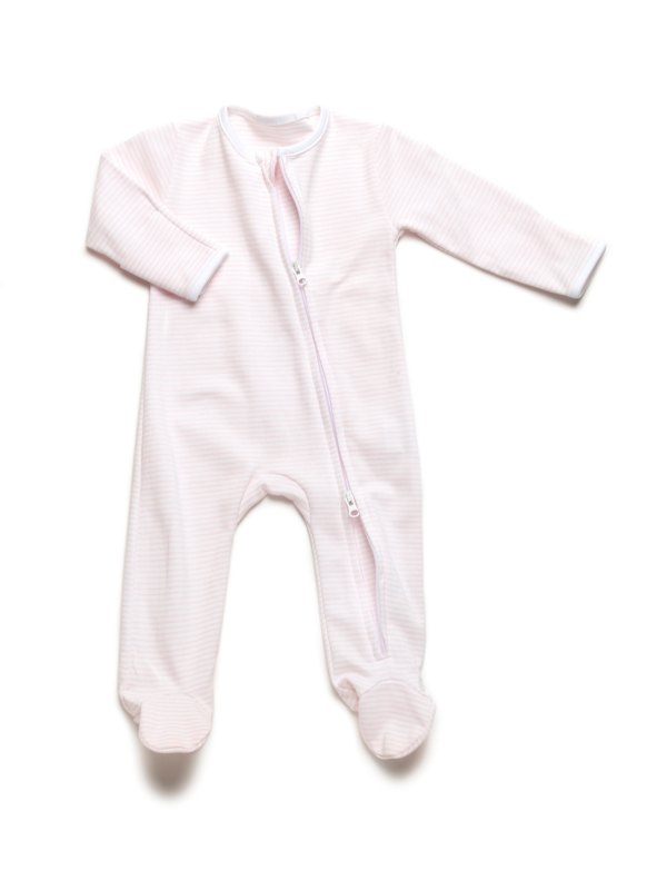Two Way Zip Striped Footie Pajama | Lt Pink Stripe