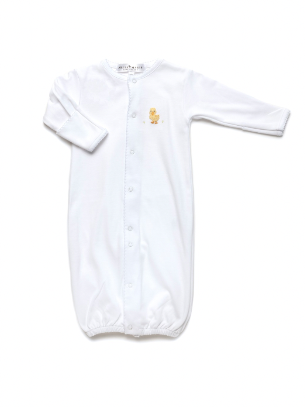 White Pima cotton converter gown with plain baby duck embroidery