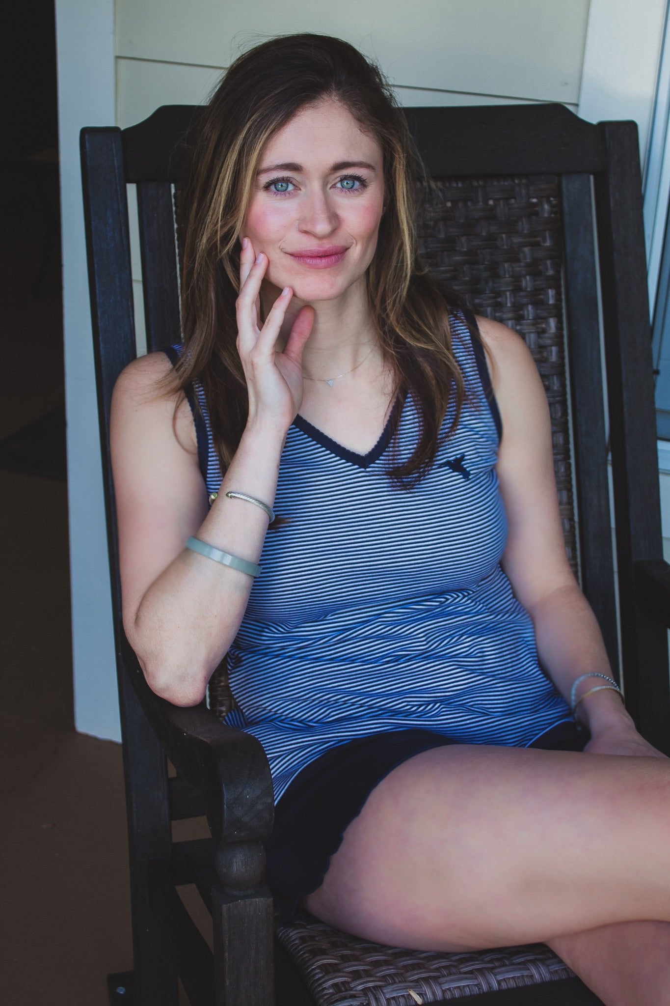 Women's Pima Sleeveless Pajama Top | Navy Mini Stripe