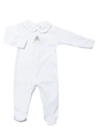 Jumping Lamb Boy Collared Pima Footie | White/Lt Blue