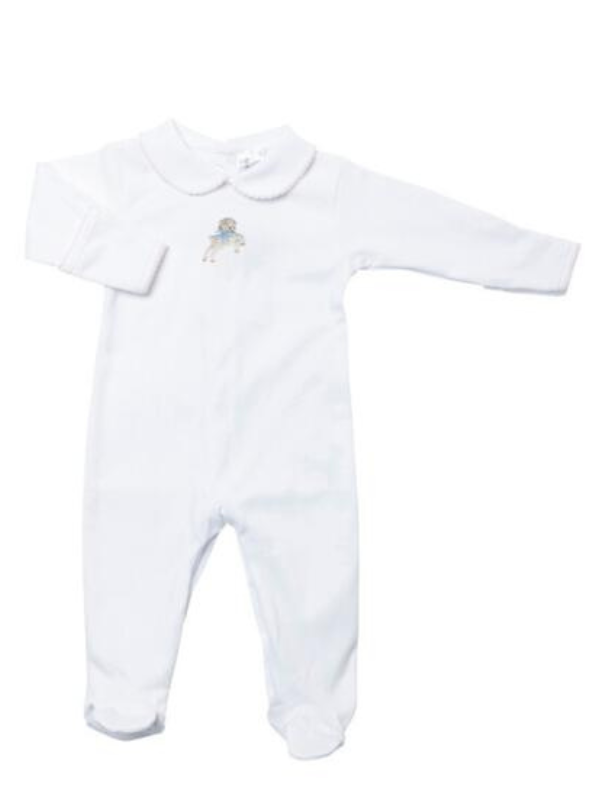 Jumping Lamb Boy Collared Pima Footie | White/Lt Blue