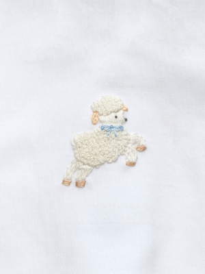 Jumping Lamb Boy Collared Pima Footie | White/Lt Blue