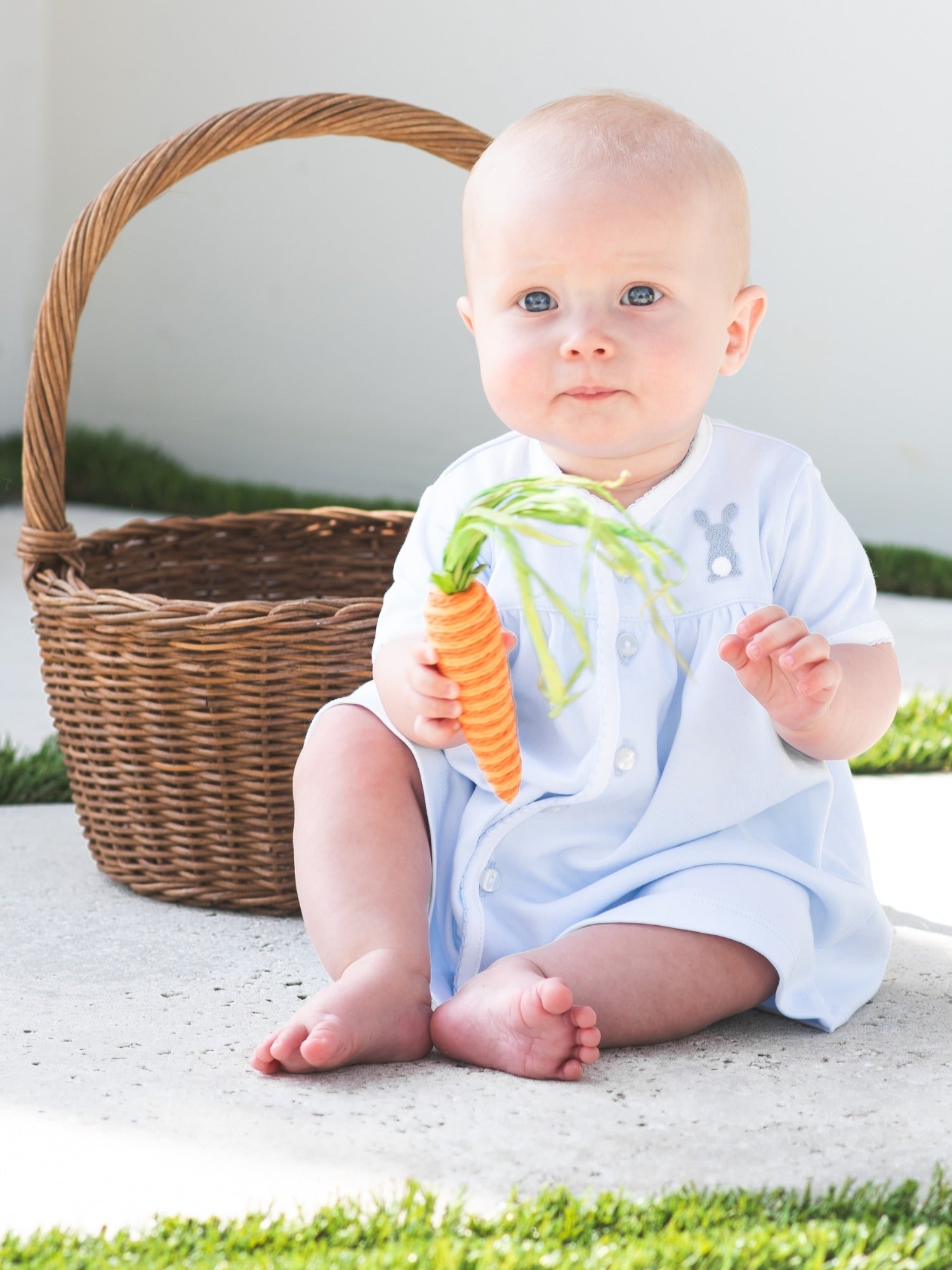 French Knot Blue Bunny Pima Diaper Set | Lt Blue