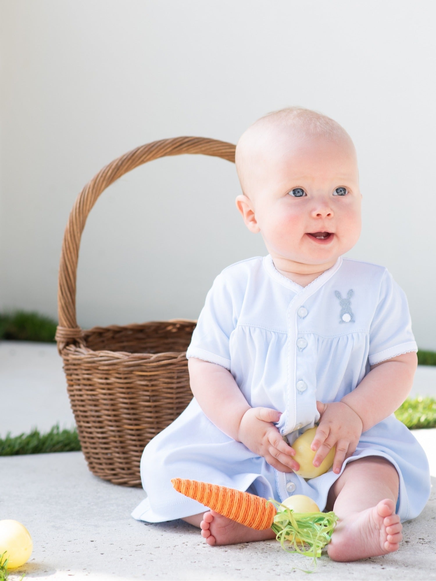 French Knot Blue Bunny Pima Diaper Set | Lt Blue