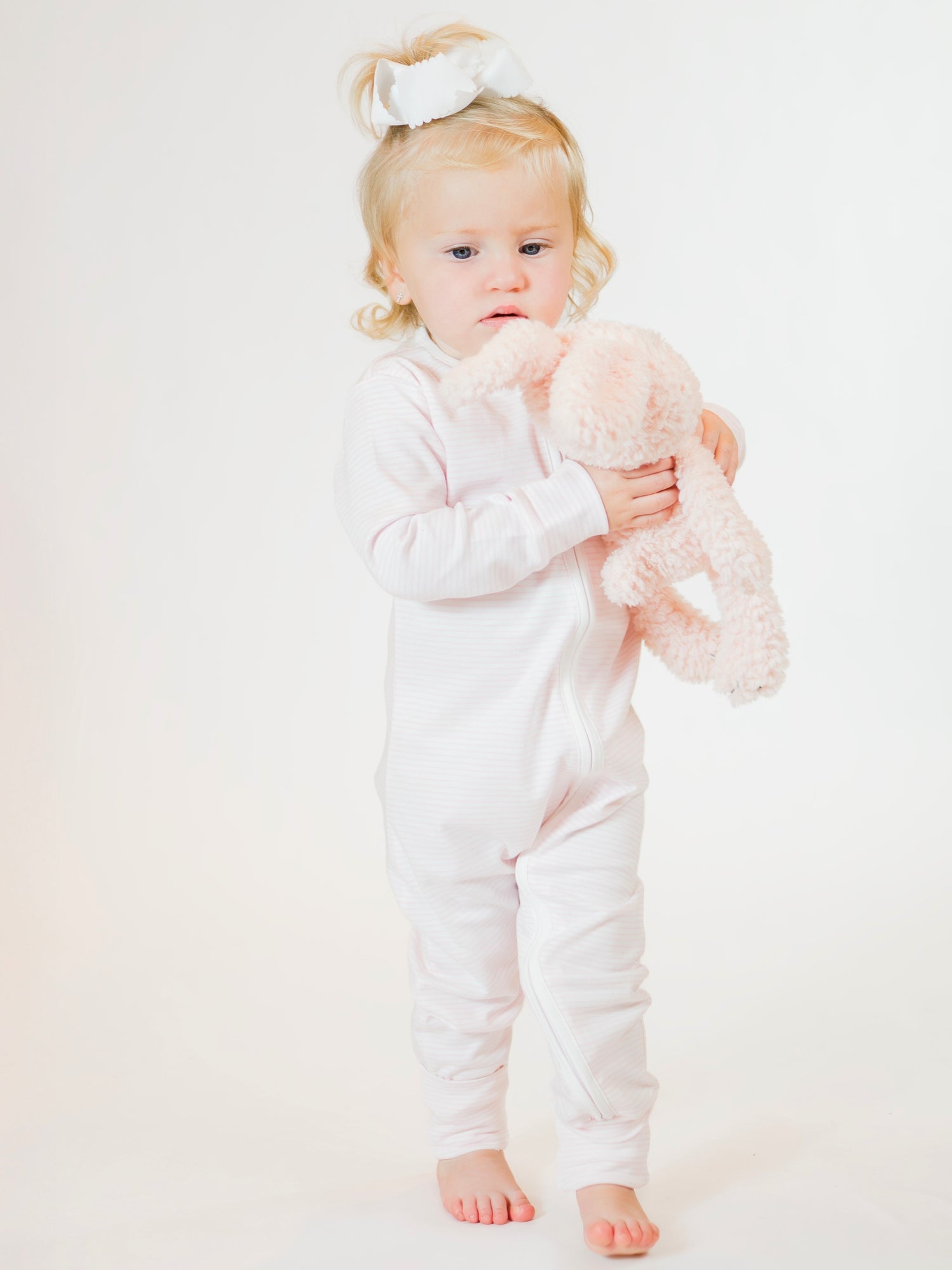 Convertible 2-Way Zip Striped Pima Footie Pajama | Lt Pink Stripe
