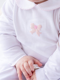 Classic Bow Pima Collared Footie | White