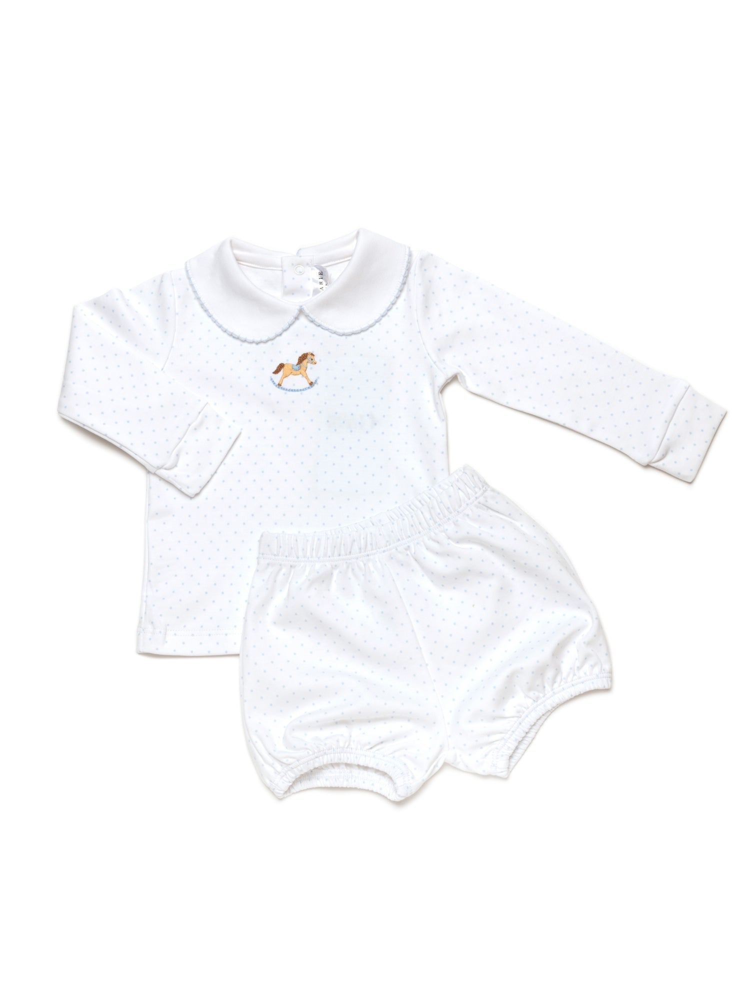 Small Rocking Horse Bloomer Set | Lt Blue Bitty Dot