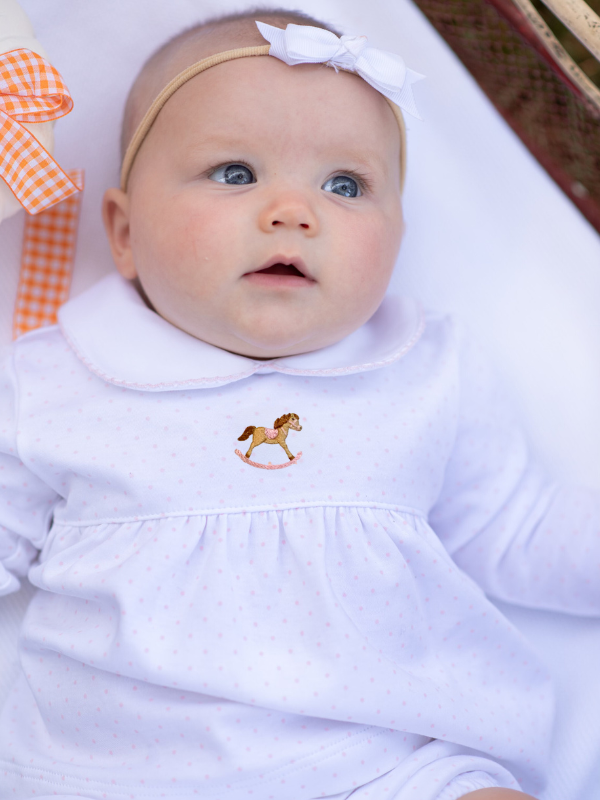 Small Rocking Horse Bloomer Set | Lt Pink Bitty Dot